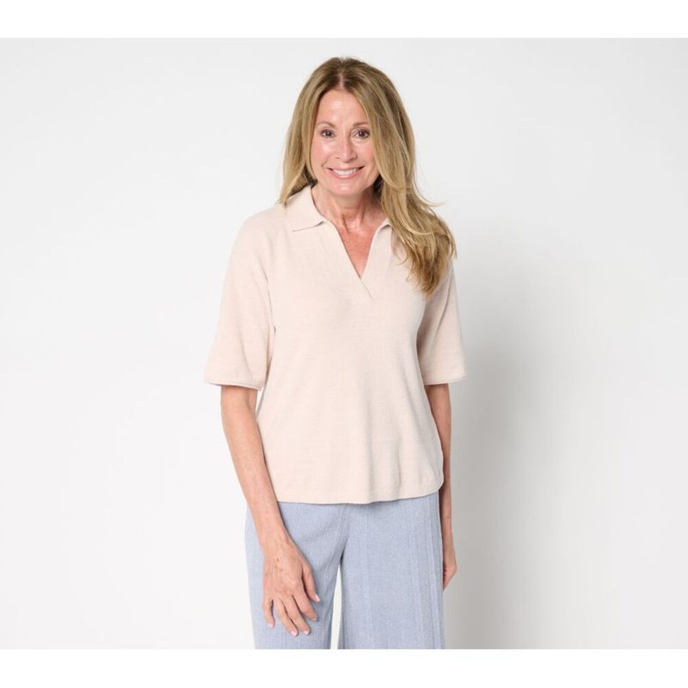 Barefoot Dreams Women's Top Sz S CozyChic Ultra Lite Collared Short Pink